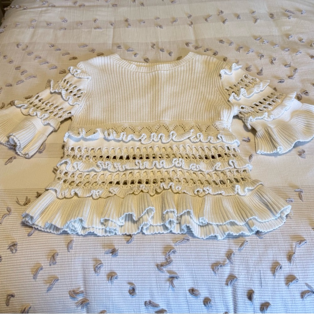 John + Jenn White Ruffle Sweater - Picture 2 of 5